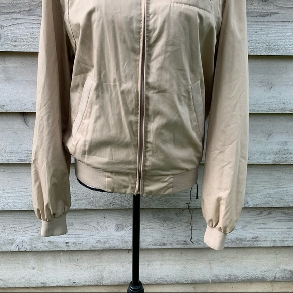 Vintage 80s Tan Khaki Zip Up Front Long Sleeve Collared Utility Bomber Jacket - Picture 8 of 16